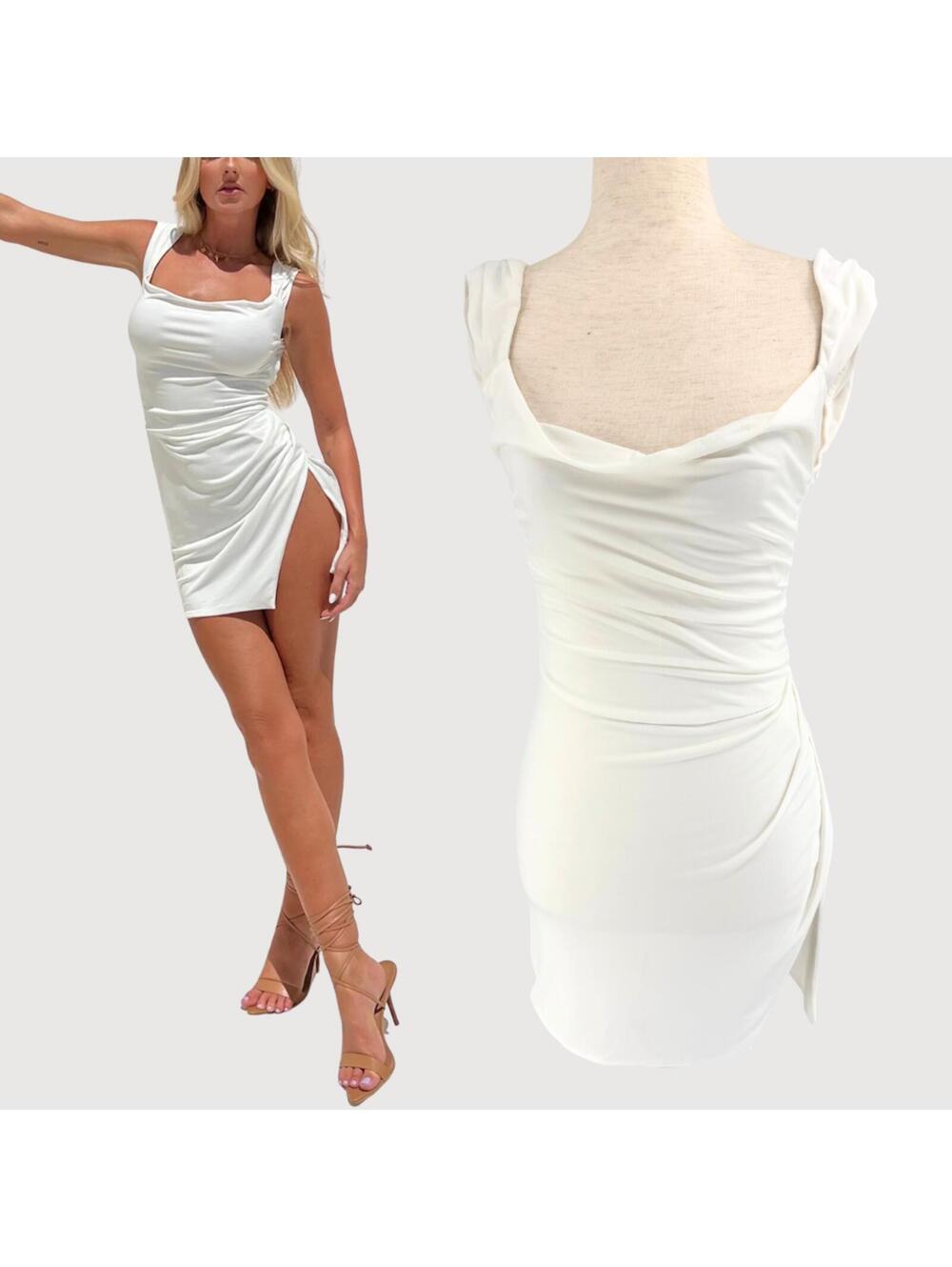 Tiger Mist Joslin Cowl Neck Ruched Mini Dress White S